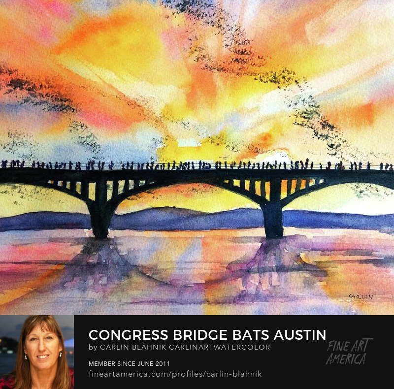 Austin Bat Bridge Watercolor Painting Print by Carlin Blahnik