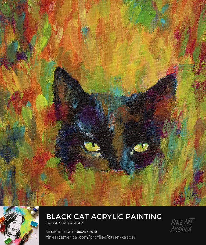 Black cat acrylic painting by Karen Kaspar Art Prints