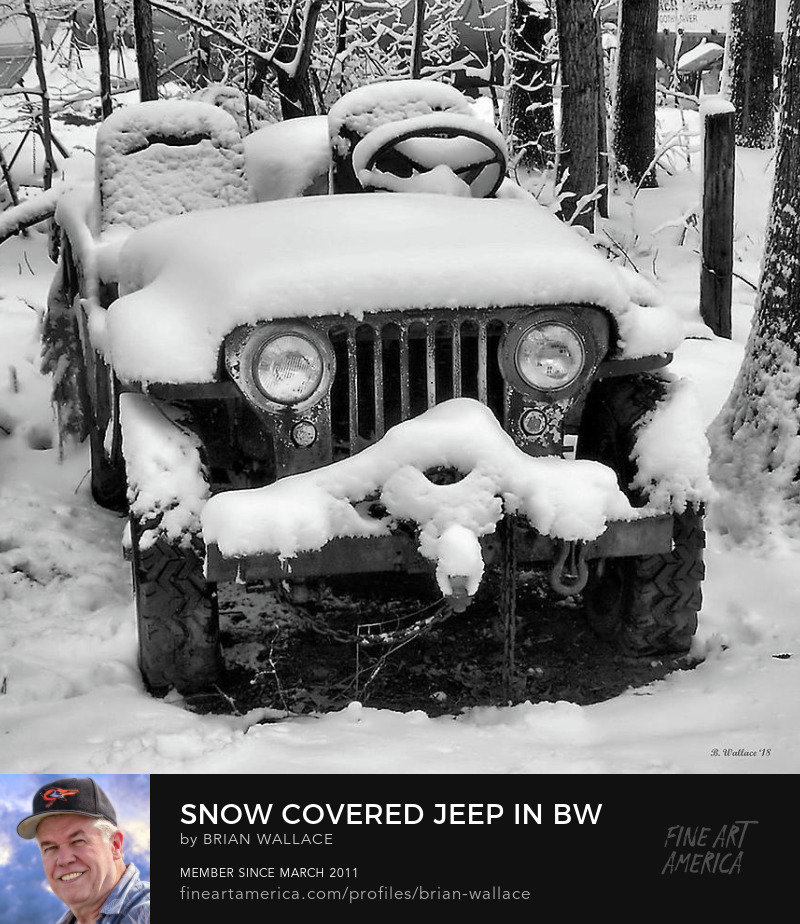 Snow Covered Jeep In BW by Brian Wallace