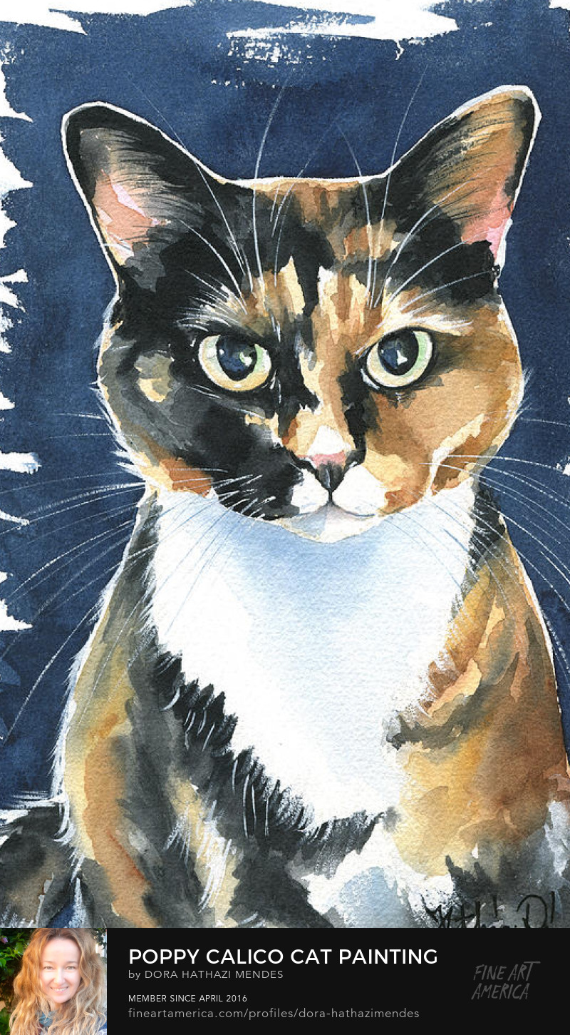 Poppy Calico Cat Painting by Dora Hathazi Mendes art prints
