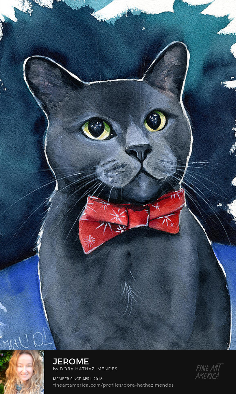 blue cat painting by Dora Hathazi Mendes Art Prints