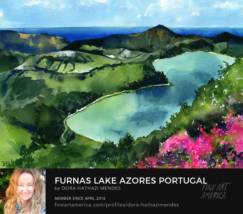 Furnas Lake Azores Portugal painting Dora Hathazi Mendes Canvas Art