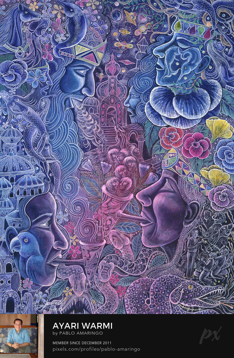 Pintura de Pablo Amaringo retratando uma experiência psicodélica