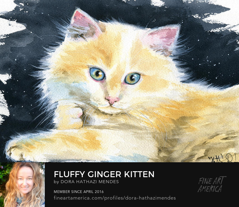 Fluffy Ginger Kitten painting by Dora Hathazi Mendes Prints