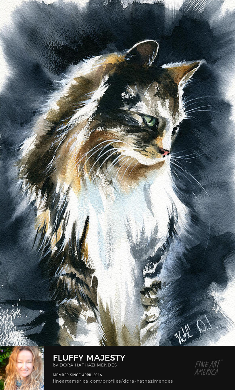 Fluffy Majesty cat painting by Dora Hathazi Mendes art Prints