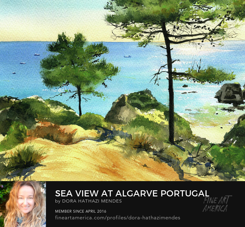 Sea View At Algarve Portugal painting by Dora Hathazi Mendes Canvas Art