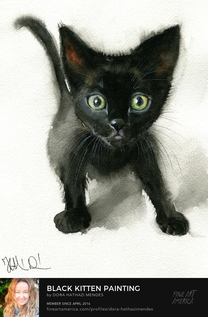 cute Black Kitten Painting art prints by Dora Hathazi Mendes
