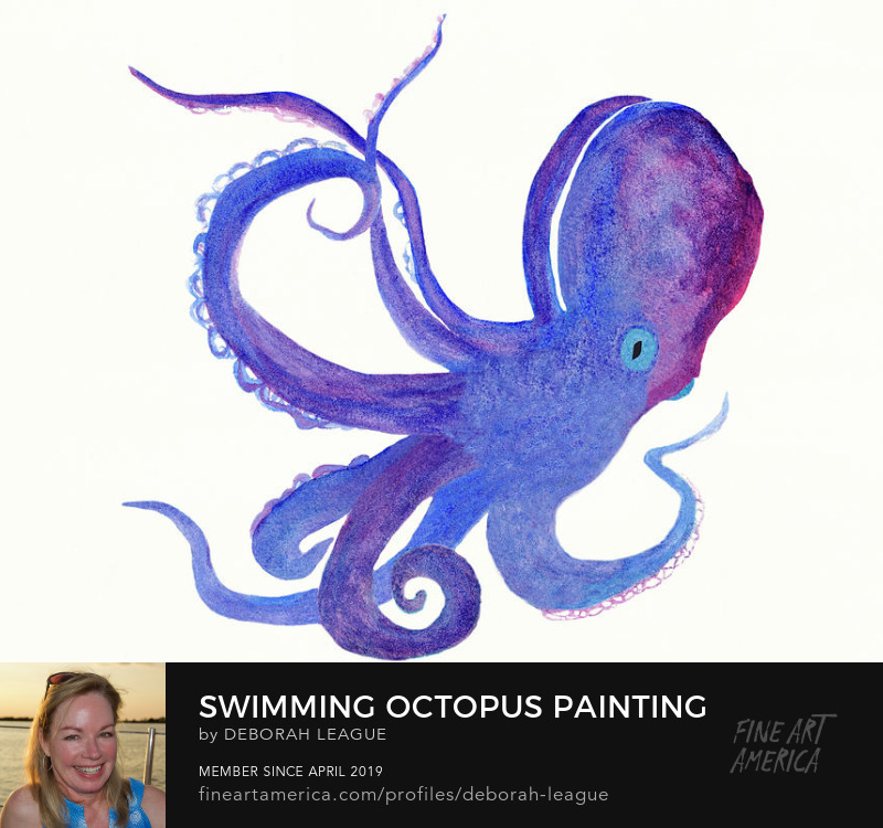 Watercolor painting Swimming Octopus by Rachel League