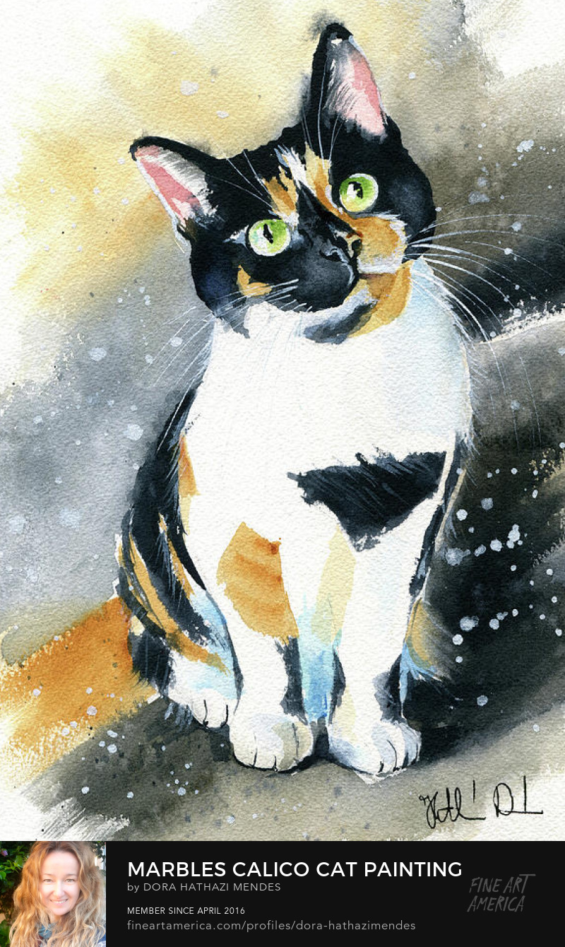 Marbles Calico Cat Painting by Dora Hathazi Mendes Wall Art