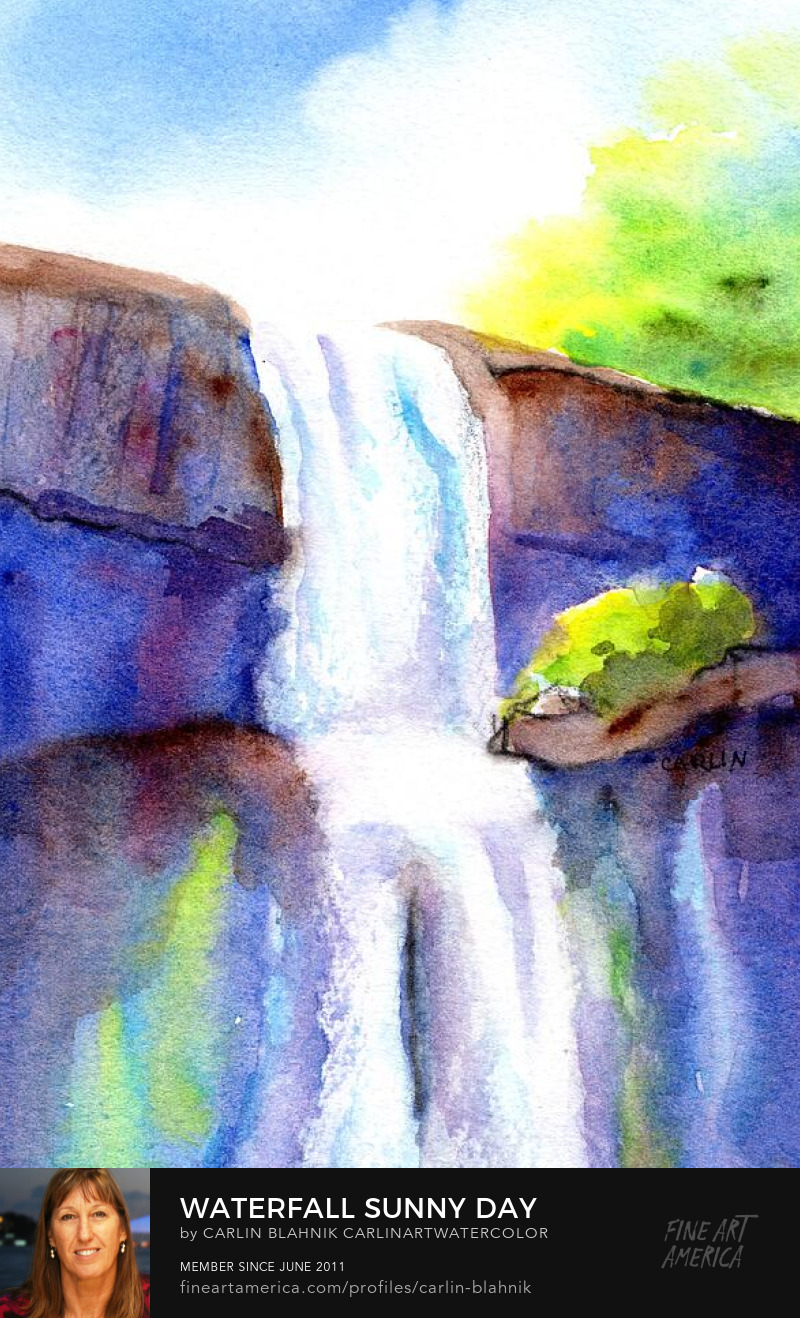 Abstract Impressionism Waterfall Watercolor Painting Print by Carlin Blahnik