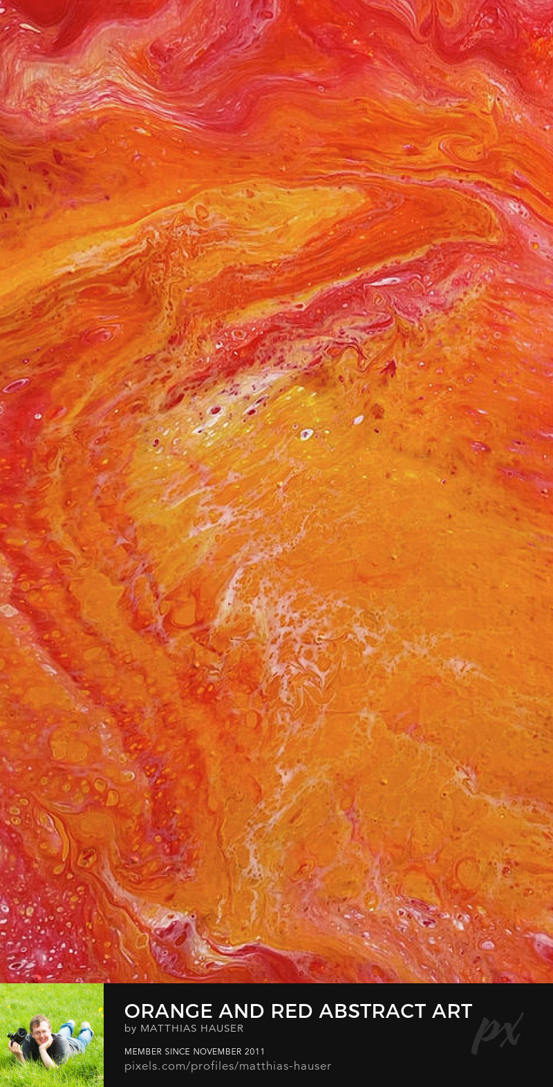 Acrylic Pouring Orange and Red Abstract Art