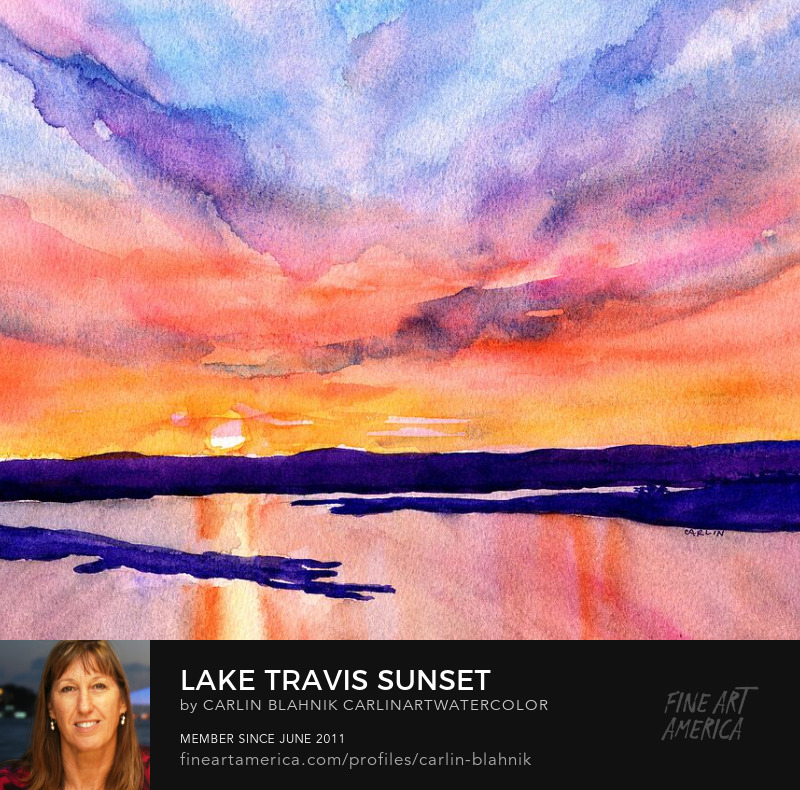 Lake Travis Sunset Watercolor Painting Print by Carlin Blahnik
