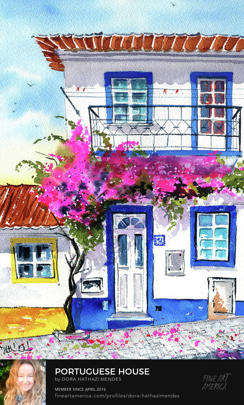 Portuguese House with Bougainvillea Painting by Dora Hathazi Mendes art prints