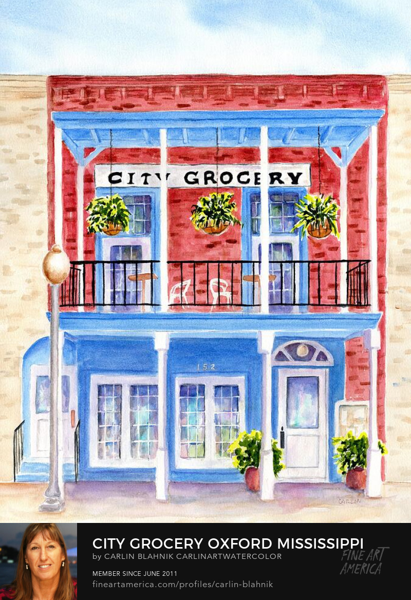 City Grocery Oxford Watercolor Painting Print by Carlin Blahnik