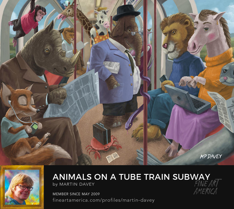 animals commuting on subway art