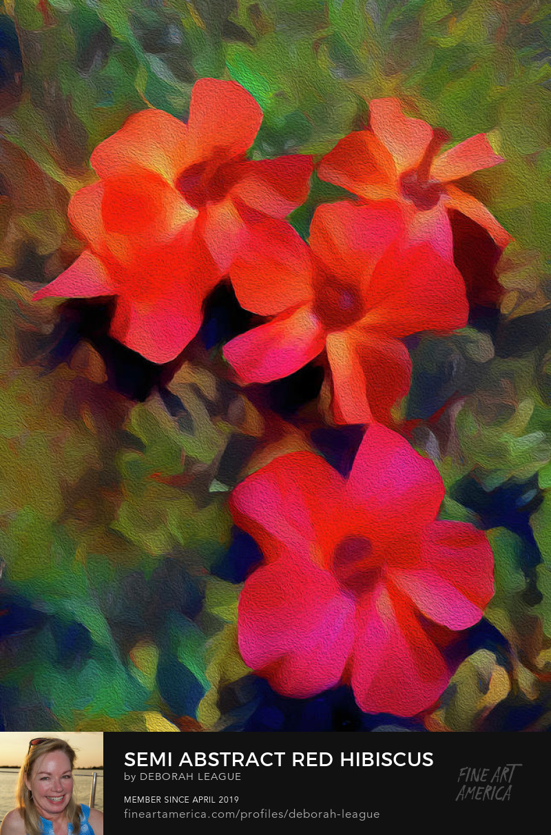 Digital painting Abstract red hibiscus garden by Deborah League