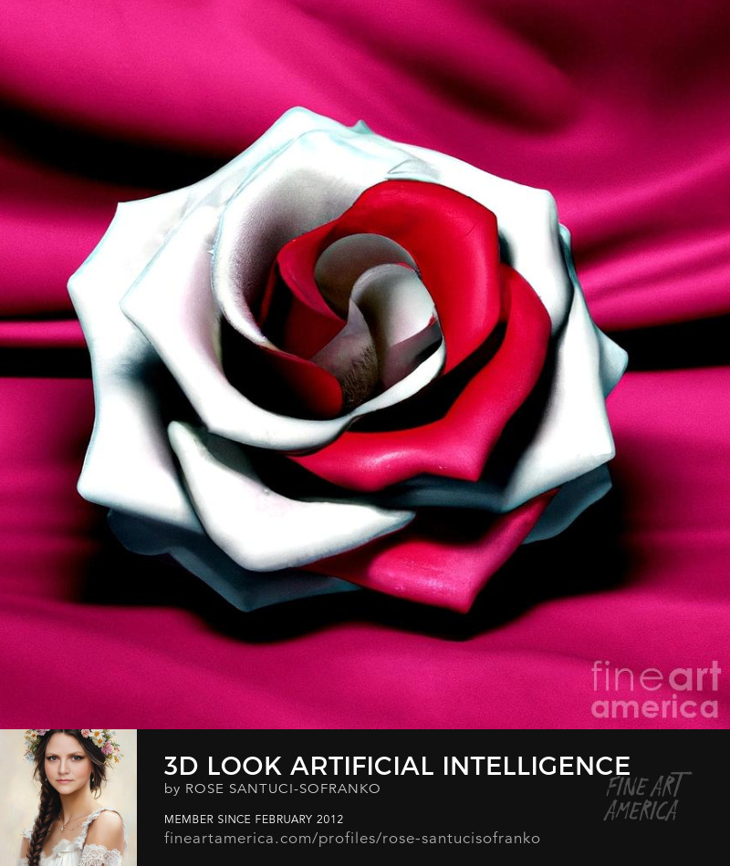 3D Look Artificial Intelligence Red and White Fire and Ice Rose Lying on Fuchsia Satin Canvas Art