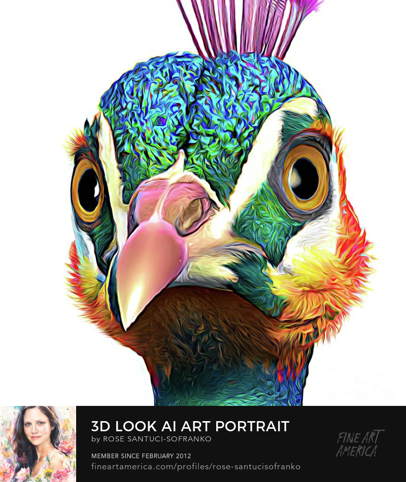 3D Look AI Art Portrait of a Peacock Abstract Expressionism Art Prints