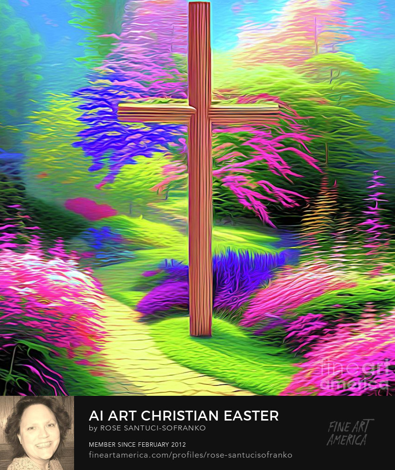 AI Art Christian Easter Resurrection Cross in a Garden 1 Abstract Expressionism Sell Art Online