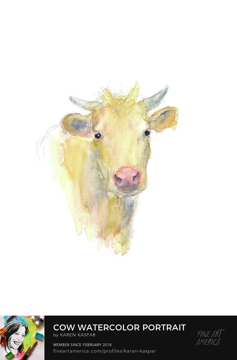 Cow watercolor portrait by Karen Kaspar Buy Art Online