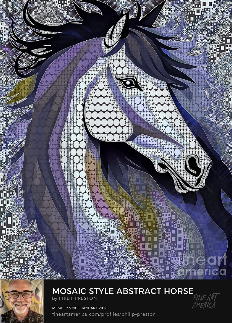 Mosaic style abstract horse portrait, AI / digital artwork by Philip Preston