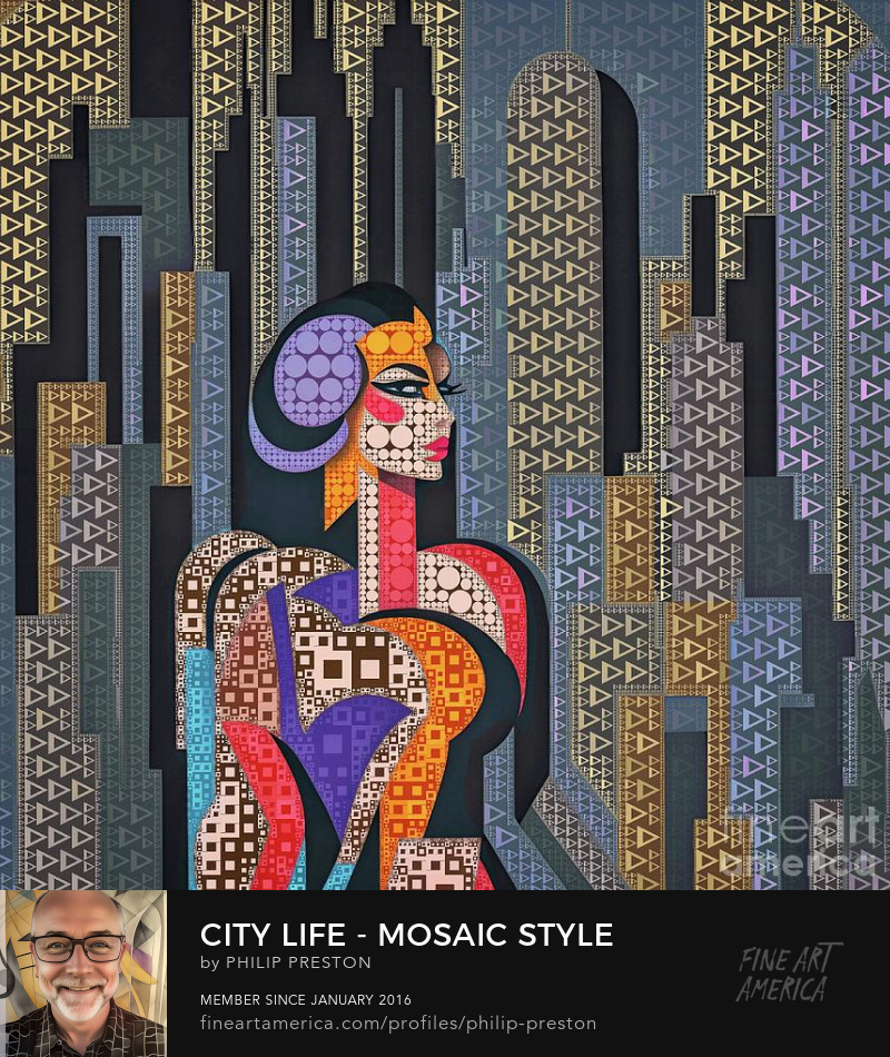 City life abstract mosaic style portrait, AI / digital artwork by Philip Preston