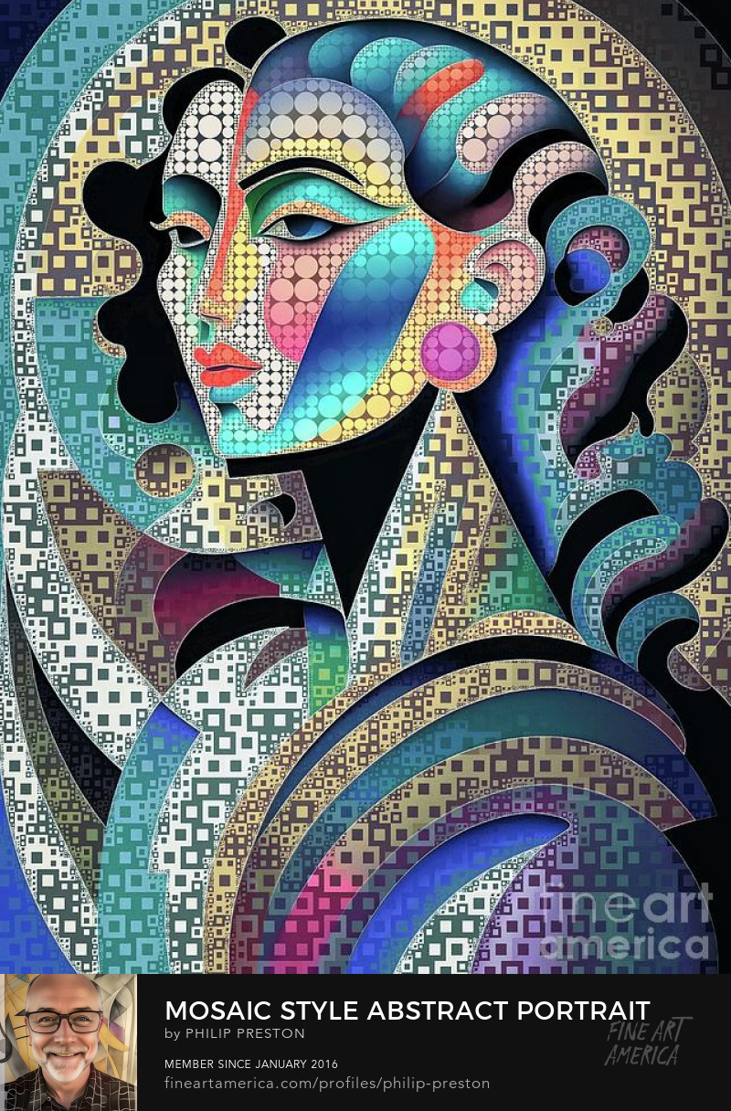 Mosaic style abstract portrait, AI / digital artwork by Philip Preston