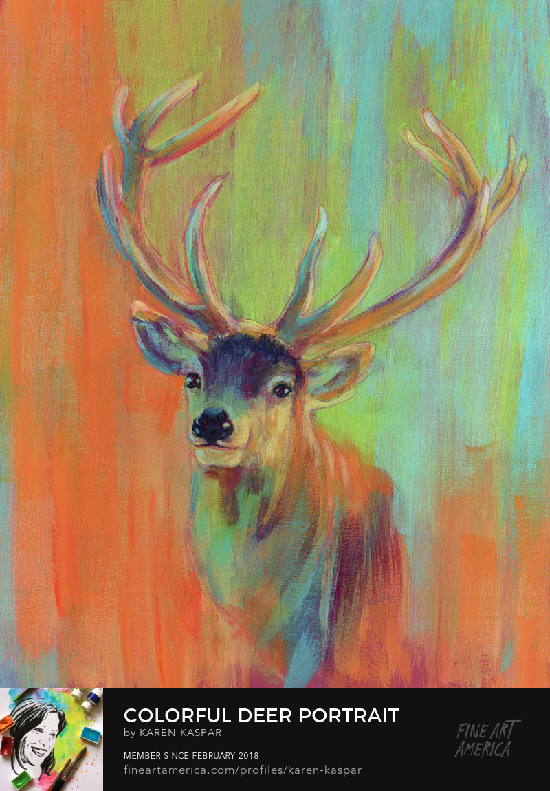 Colorful deer portrait acrylic painting by Karen Kaspar Wall Art