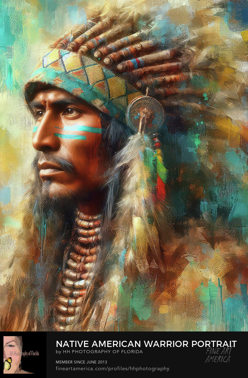 a native american warrior with native headdress portrait