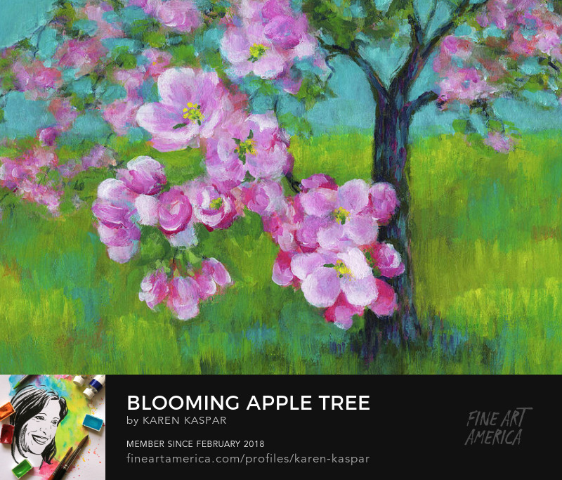 Blooming apple tree hand painted acrylic painting by Karen Kaspar Canvas Art