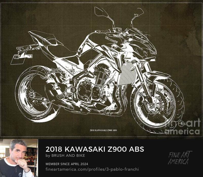 2018 Kawasaki Z900 ABS Blueprint,Vintage Brown Background