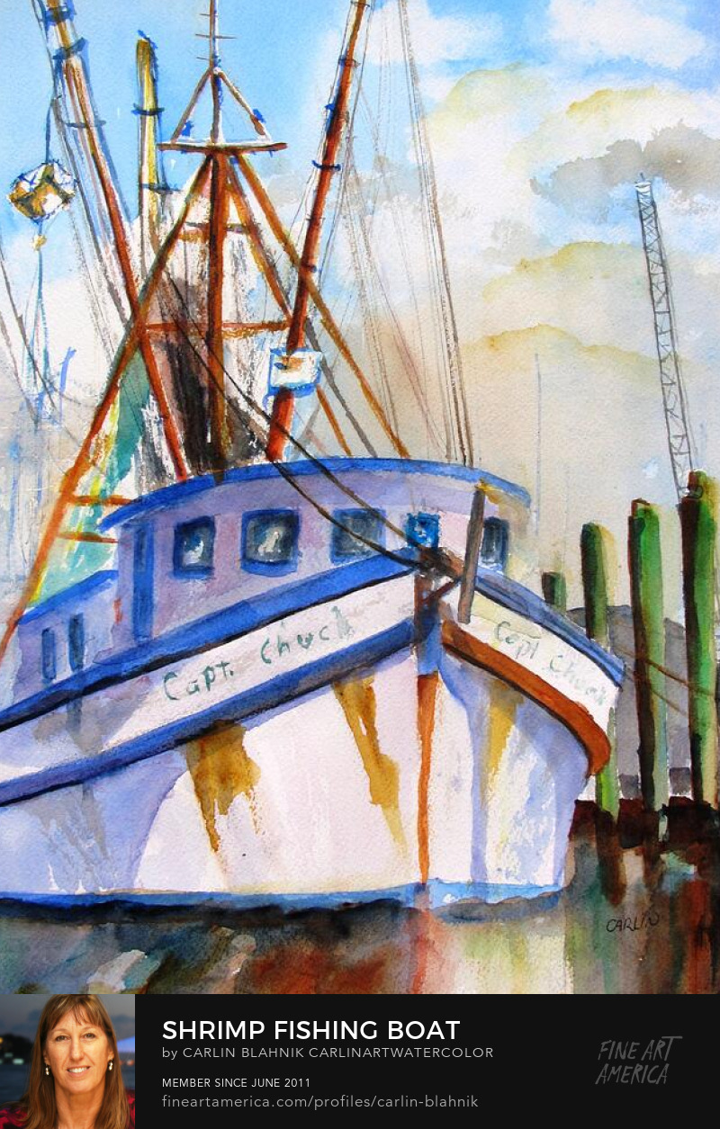 Shrimp Boat Watercolor Art Prints by Carlin Blahnik