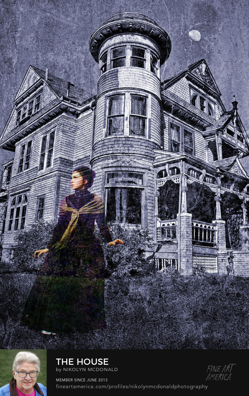 monochrome period victorian house and ghost woman by nikolyn mcdonald