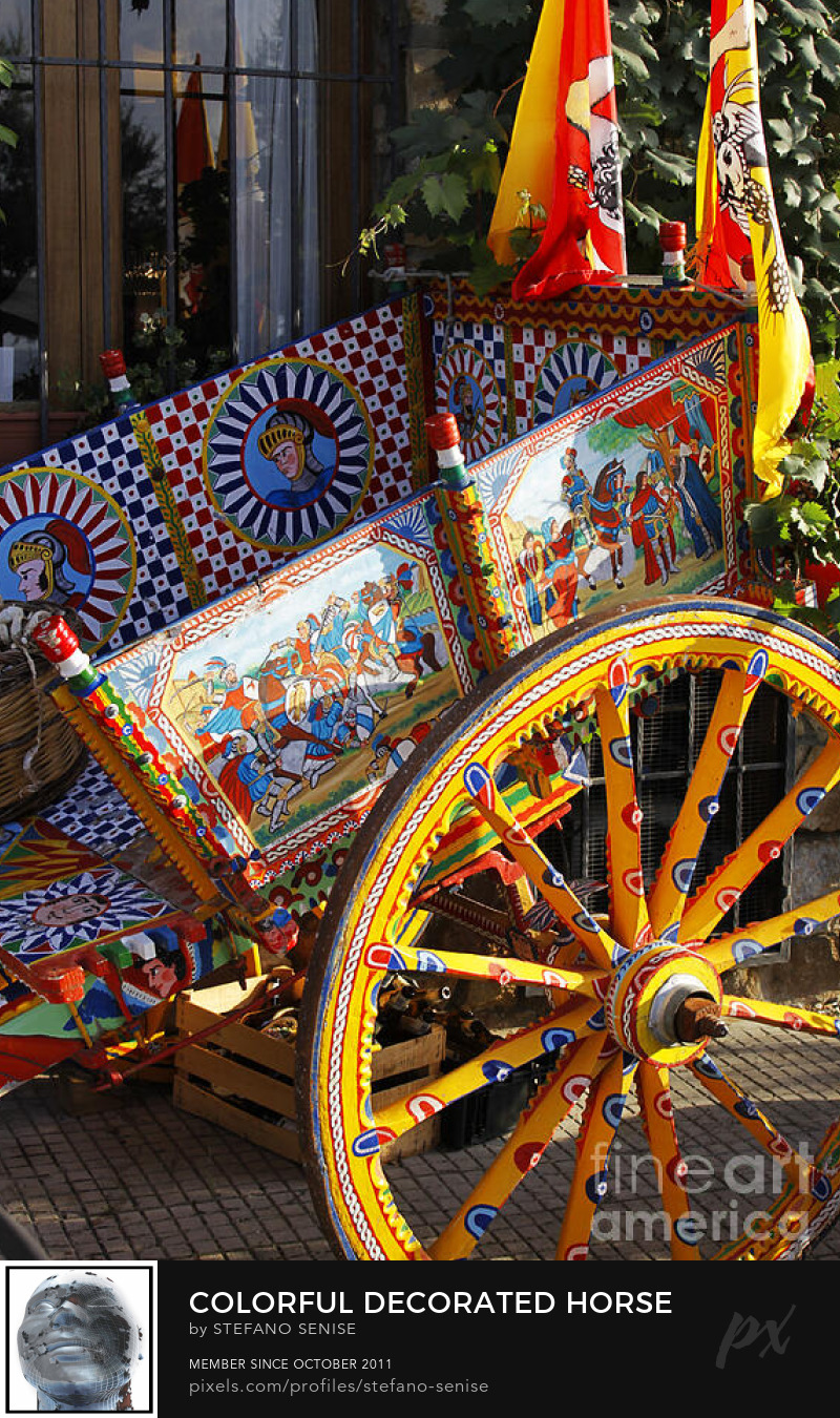 Buy Art Online by stefano senise - Colorful decorated horse carriage Cefalu Palermo Sicily Italy
