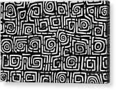 Seamless Egyptian Motif Or Greek Key Pattern Of Wonky Hand Drawn Black Ink Spiral Square Lines On Transparent Background Simple Abstract Blender Texture In A Bold Whimsical Doodle Line Art Style Acrylic Print