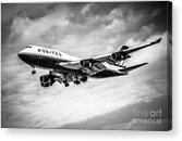 United Airlines Airplane In Black And White Acrylic Print by Paul Velgos