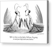 Two Praying Mantises Facing Each Other Acrylic Print