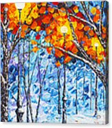 Silence Winter Night Light Reflections Original Palette Knife Painting Acrylic Print