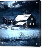 Snow Scene Of A Farmhouse At Night/ Digital Painting Acrylic Print