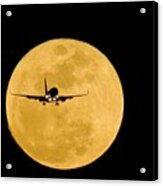Aeroplane Silhouetted Against A Full Moon #1 Acrylic Print