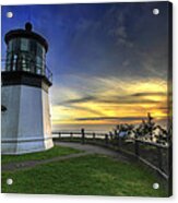 Cape Meares Lighthouse At Sunset #1 Acrylic Print