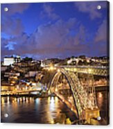 City Of Porto In Portugal By Night #1 Acrylic Print