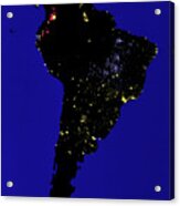 Coloured Satellite Image Of South America At Night #1 Acrylic Print