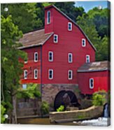 Faded Red Water Mill On The Dam Of The Raritan River #1 Acrylic Print