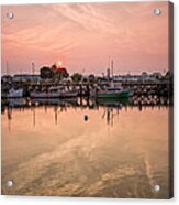 Hazy Sunrise Over The Commercial Pier Portsmouth Nh Acrylic Print