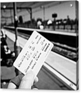 Man Holding Standard Class Anytime Day Train Ticket London England Uk #1 Acrylic Print