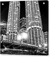 Marina City Towers At Night Black And White Picture #1 Acrylic Print