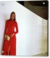Patti Hansen Wearing A Red Dress #1 Acrylic Print