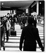 Pedestrians Crossing Crosswalk Carrying Luggage On Seventh 7th Ave Avenue  #1 Acrylic Print