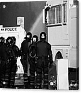 Psni Riot Officers Behind Armoured Land Rover And Water Cannon On Crumlin Road At Ardoyne Shops Belf #1 Acrylic Print